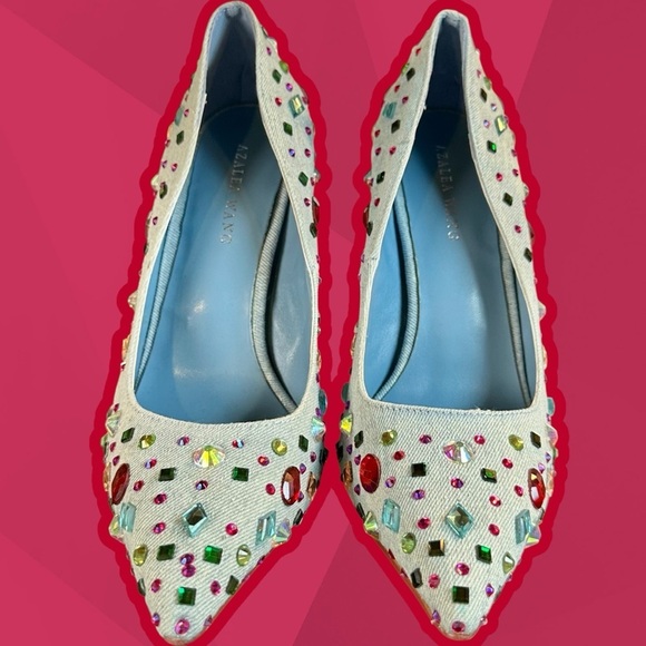 NWT Azalea Wang ‘Camellia’ Pointed Toe Stiletto Pump in “Blue Denim” Jeweled 6 - Picture 5 of 16